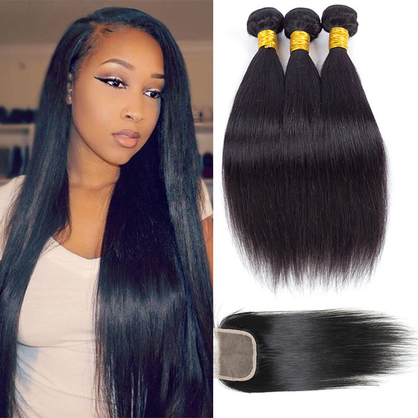 Peruvian Straight Hair Weave Bundles Wholesale Remy Human Hair Extensions Double Hair Weft Straight Bundles Top Lace Closure