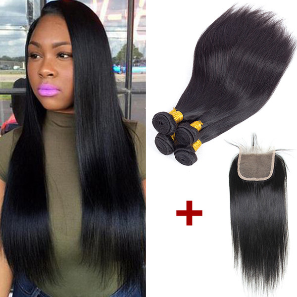 Daily Deals 4 Bundles Peruvian Hair with Top Closure Straight Peruvian Hair Bundles Wholesale Human Hair Extensions Just For Black Women