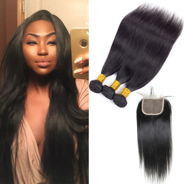 Brazilian Human Hair Weave Wholesale Straight Hair Bundles with Closure Cheap Remy Human Hair Extensions Top Top Grade Closure Bundles