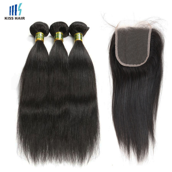 Brazilian Virgin Straight Hair 3 Bundles with Closures Unprocessed Human Hair with Lace closure Peruvian Malaysian Cambodian Raw Indian Hair