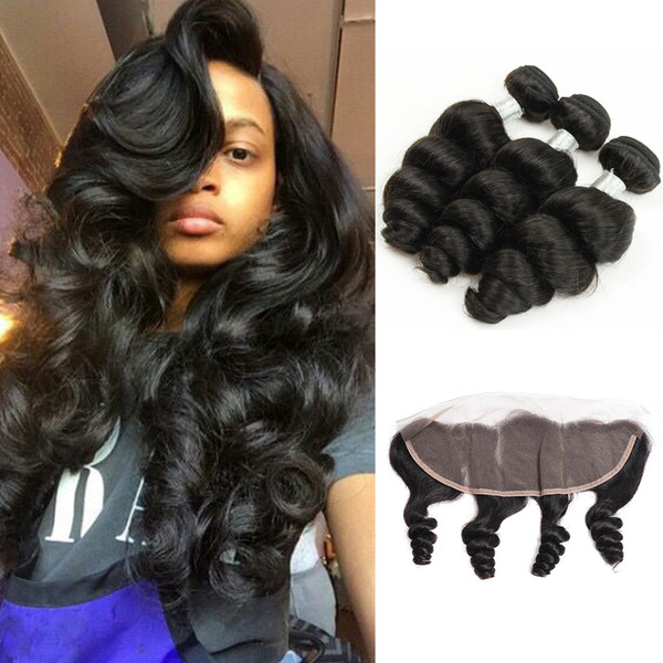 Loose Wave 3 Bundles With 13x4 Ear to Ear Lace Frontal Brazilian Virgin Hair Weave Bundles Peruvian Malaysian Raw Indian Human Hair