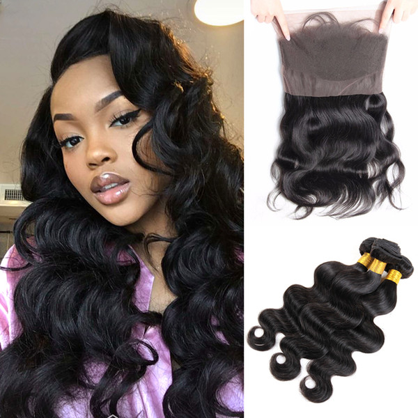 Body Wave 3 Bundles with 360 Lace Frontal Closure Dark Brown Brazilian Virgin Hair Peruvian Malaysian Indian Raw Remy Human Hair Weave