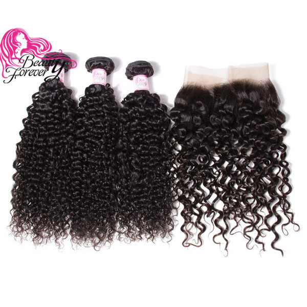 Beauty Forever 8A Malaysian Curly Human Hair Weave Bundles With Lace Frontal Closure Free Part Lace Frontal 100% Top Human Hair Extension