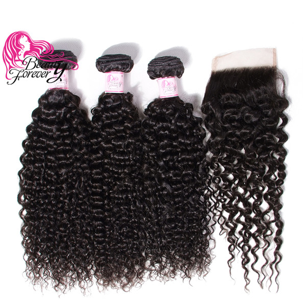 Beauty Forever 8A Malaysian Curly Human Hair Bundles With Closure 100% Human Hair Weave With Lace Closure Virgin Human Hair Extension