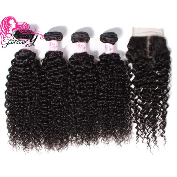 Beauty Forever Malaysian Virgin Hair Curly 4 Bundles with Lace Closure 4*4 100% Human Curly Hair Weave Closure With Bundles Wholesale