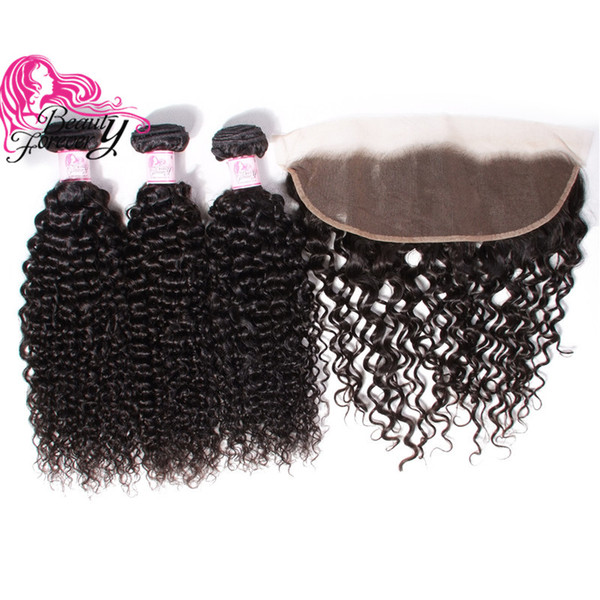 Beauty Forever Brazilian Hair Curly Weave 3 Bundles With 13*4 Lace Frontal 4Pcs 100% Human Hair Extension Peruvian Virgin Kinky Curly Hair