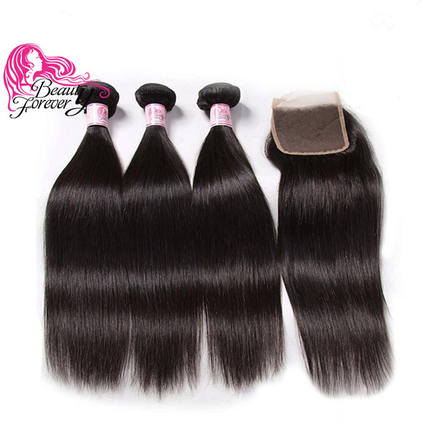 8A Brazilian Human Hair Bundles With Closure 3 Bundles Brazilian Straight Hair With 4x4 Lace Closure Unprocessed Human Hair Weave 4 Pcs