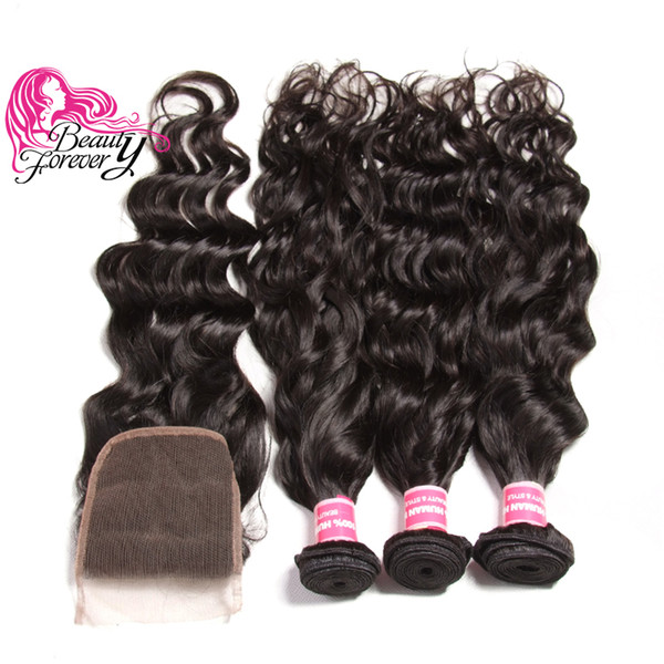 Beauty Forever Malaysian Virgin Natural Wave Hair 3 Bundles With Top Closure Free Part 8A Human Hair Lace Closure With Bundles