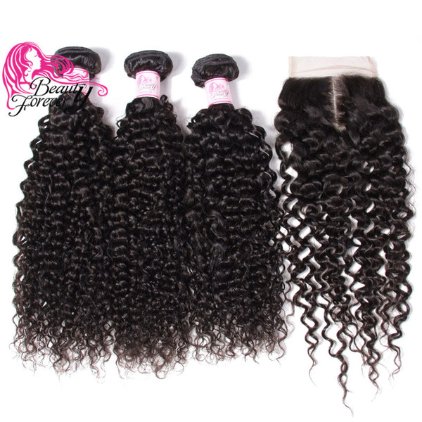 Beauty Forever Peruvian Curly Wave 3 Bundles With Lace Closure Top Quality Human Hair Weave Virgin Hair Bundles With Closure Cheap Nice Bulk