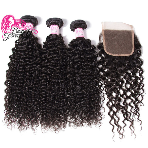 Beauty Forever Curly Indian Hair 3 Bundles With Lace Closure High Quality Human Hair Weaves With Closure Wholesale Remy Human Hair Hot Sale