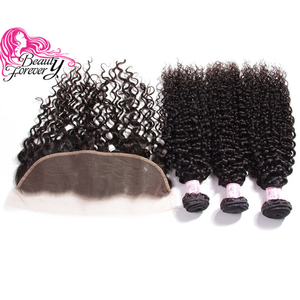 Beauty Forever Malaysian Curly Human Hair 3 Bundles With 13*4 Lace Frontal Closure 4Pcs Top Hair Extension Indian Virgin Hair Weave Bundles