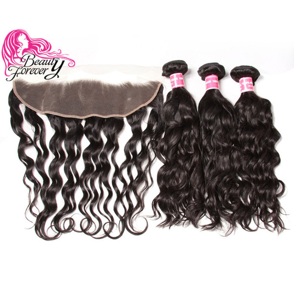 Beauty Forever Wholesale 8A Brazilian Hair Natural Wave 3 Bundles With Lace Frontal Human Hair Weave With Frontal Peruvian Hair Extension