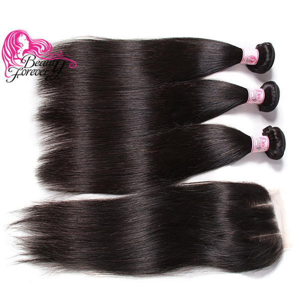 Beauty Forever 8A Malaysian Straight Human Hair 3 Bundles with Lace Closure Silk Straight Hair Extension Top Hair Weaves With Closure Hot