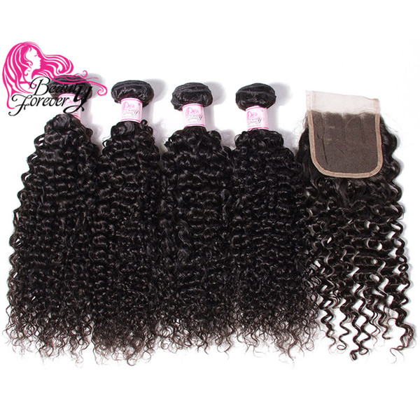 Beauty Forever Malaysian Hair Bundles Curly 4 Bundles with Lace Closure Three Part Human Hair Closure Hair Weave Closure With Bundles Virgin