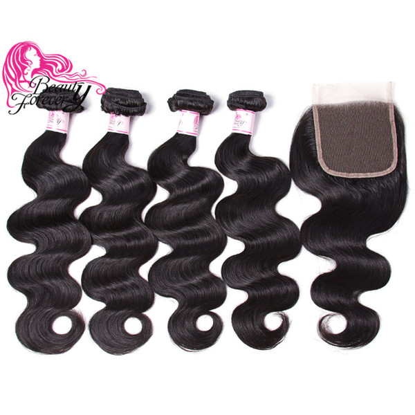 Beauty Forever 8A Hair Products Brazilian Body Wave Lace Closure With 4 Bundles Human Hair Weaves With Closure Free Part Remy Human Hair