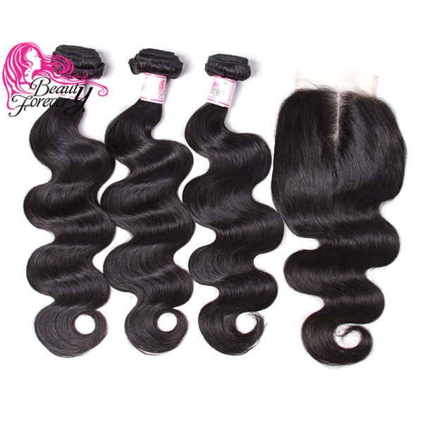 Body Wave Indian Hair Weaves 3 Bundles With Lace Closure Middle Part Human Hair 4*4 Closure With Virgin Hair 4 Pieces Extensions