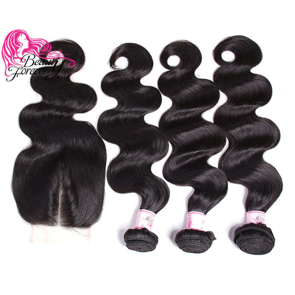 Beauty Forever Malaysian Body Wave Remy Human Hair Extensions 3 Bundles With Hair Closure Middle Part 4*4 Lace Closure and Hair Weave Wefts