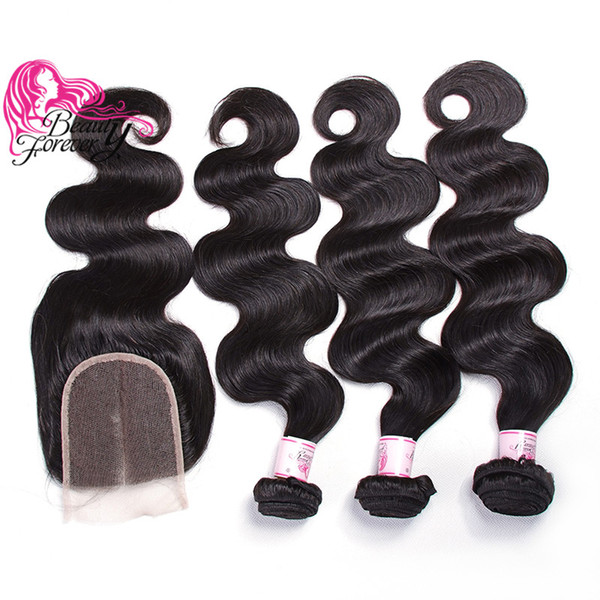 Beauty Forever Brazilian Body Wave Virgin Hair Weaves 3 Bundles With Closure Middle Part Wholesale Remy Human Hair Bundles With Lace Closure