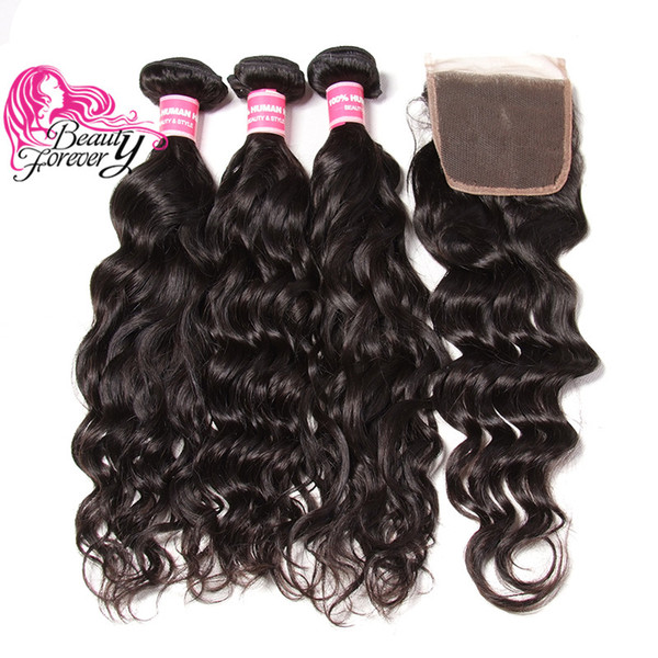 Brazilian Natural Wave Virgin Hair Weaves 3 Bundles with Lace Closure Free Part 8A Unprocessed Remy Human Hair with Closure Wholesale Weft