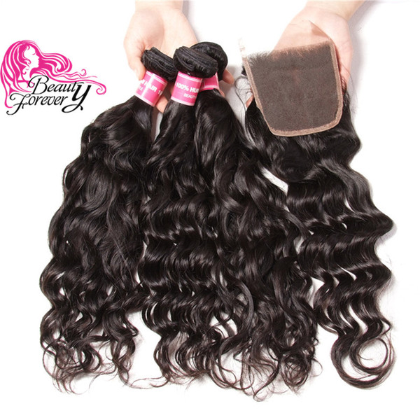 Peruvian Hair Virgin Natural Wave Bundles With Closure Free Part Human Hair Extensions Swiss Lace Closure Remy Hair Weave With Closures Hot