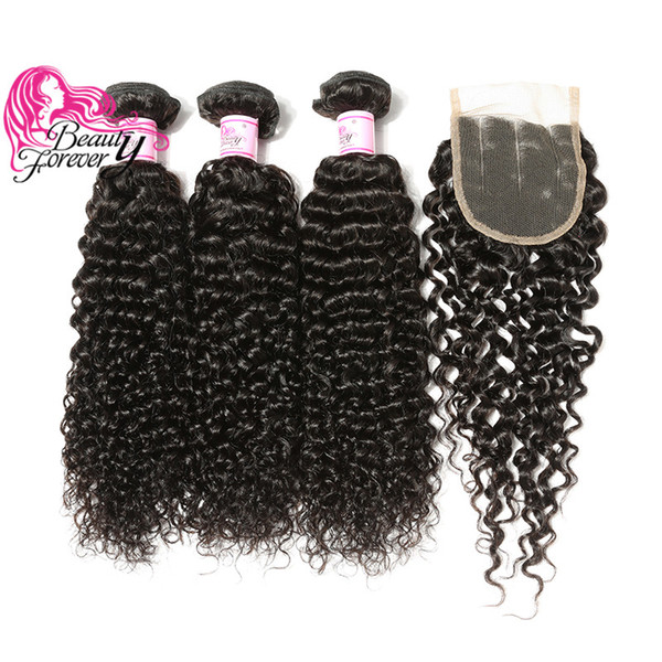 Beauty Forever Malaysian Curly Hair 3 Bundles With Closure Three Part Lace Closure Natural Color 8A Unprocessed Human Hair Free Ship 4 PCS