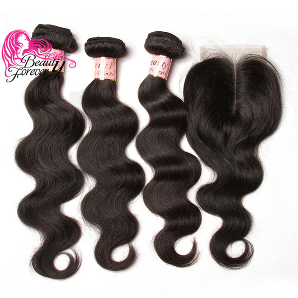 Beauty Forever Brazilian Body Wave 3 Bundles with Lace Closure Middle Part 100% Human Hair Product Body Wave Hair Weave With 4*4 Closure