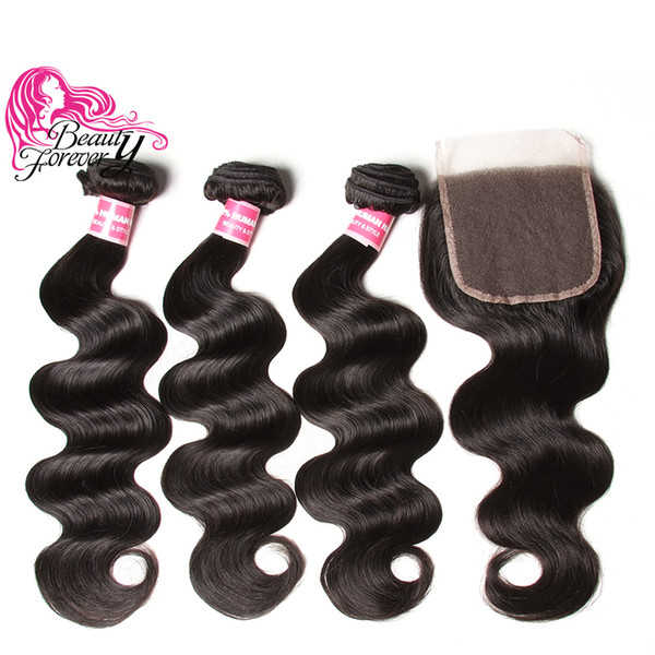 Beauty Forever 8A Body Wave Brazilian Hair 3 Bundles With Lace Closure Free Part Natural Color Unprocessed Human Hair Bundles With Closure