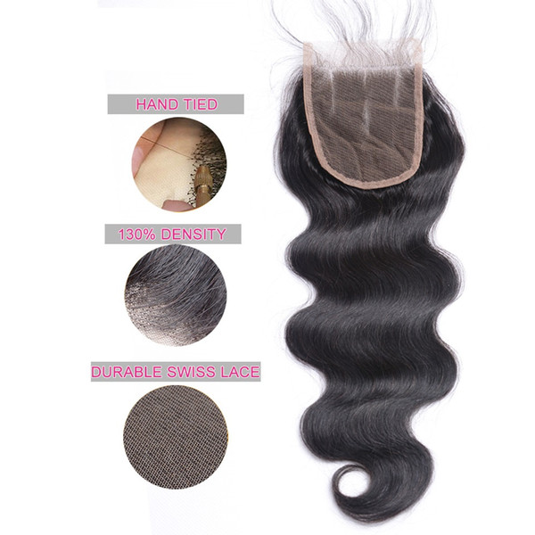 4X4 Brazilian Body Wave Lace Closure Remy 3 Part 8-22 Inch 130% density Human Hair Closure Bleached Knots With Baby Hair