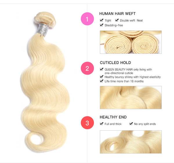 Hair bundles weave 613 Blonde color Brazilian Body Wave 8-28inch 3 bundles virgin human hair bundle extensions unprocessed thick soft