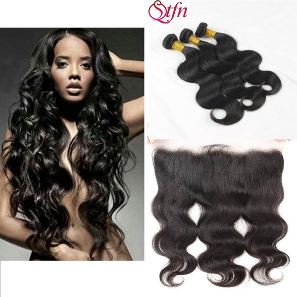 13x4 Body Wave Brazilian Human Hair Weave Bundles with Lace Frontal Closure Brazilian Virgin Hair with Lace Frontals