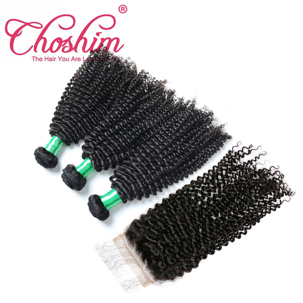 Choshim Kinky Curly Silk Base Closure With Bundles Brazilian Remy Hair Human Hair Closure Bleached Knots With Baby Hair