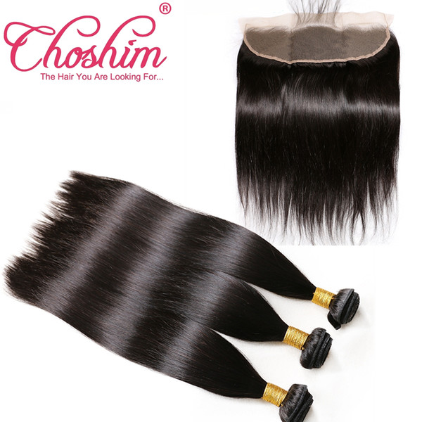 Choshim Brazilian Straight Virgin Hair With Frontal Lace 13*4 Ear to Ear Lace Frontal With Bundles Unprocessed Straight Hair With Frontal