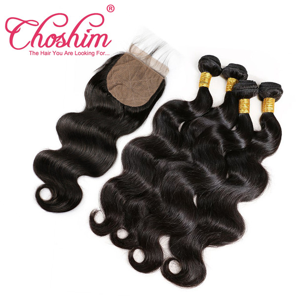 Choshim Brazilian Body Wave Silk Base Closure With Bundles Remy Human Hair Silk Top Lace Closure Bleached Knots With Baby Hair