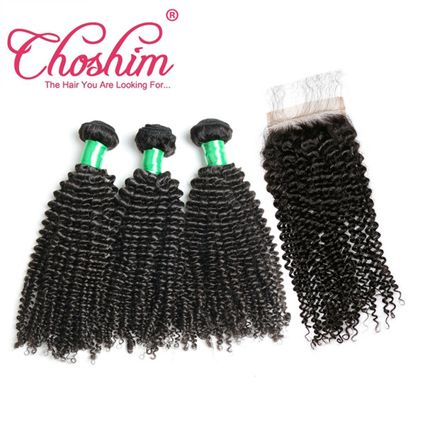 Choshim Kinky Curly Silk Base Closure With Bundles Brazilian Remy Hair Human Hair Closure Bleached Knots With Baby Hair