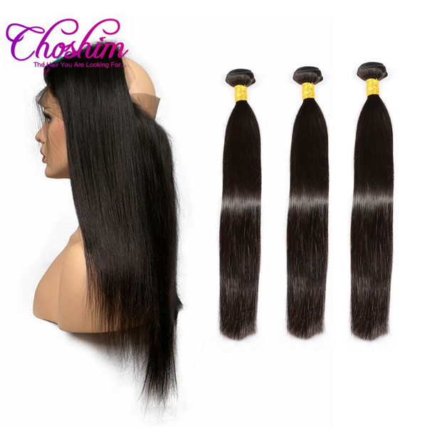 Slove JK 10A Brazilian Virgin Hair Pre Plucked 360 Frontal with Bundles Straight Hair Weaves 360 Lace Frontal with Bundles Remy Hair