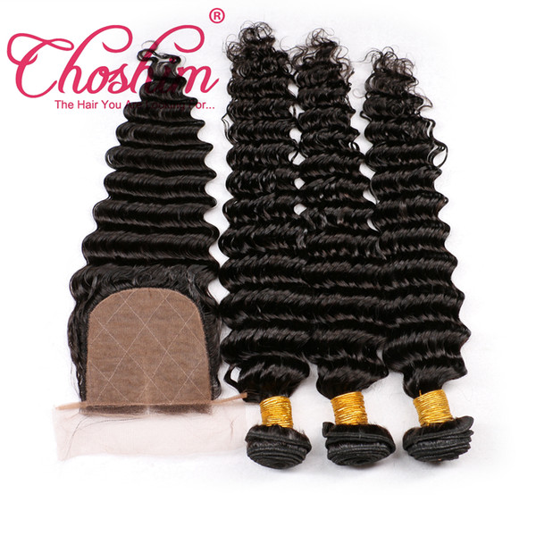 Choshim Brazilian Deep Wave Human Hair Bundles With Closure 3/4 Pcs Hair Weave Add Silk Base Closure Baby Remy hair