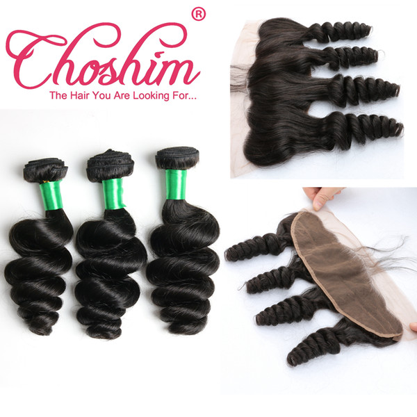 Choshim Lace Frontal Closure With Bundles Cheap Human Hair With Closure Peruvian Loose Wave With Frontal Closure Loose Wave Frontal 13x4