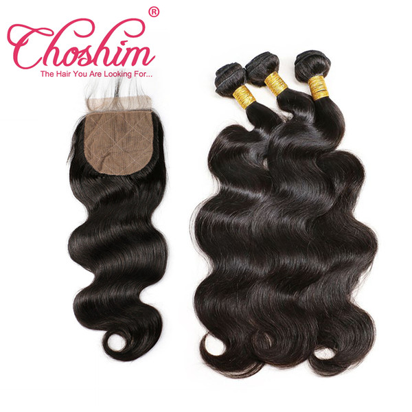 Choshim Brazilian Body Wave Silk Base Closure With Bundles Remy Human Hair Silk Top Lace Closure Bleached Knots With Baby Hair