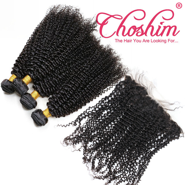 Choshim Hair Product Pre Plucked Lace Frontal With 4 Bundles Malaysian Kinky Curly Hair With Frontal Closure Virgin Human Hair With Front