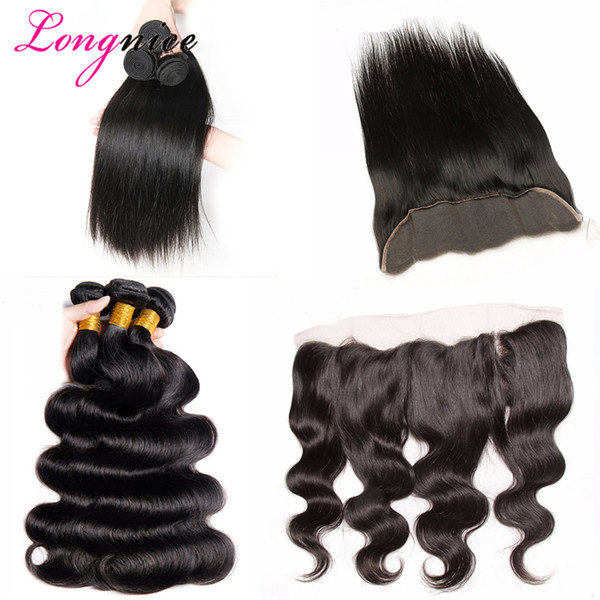 Brazilian Body Wave Straight 3 Bundles With Lace Frontal 13 X 4 Ear To Ear Frontal With Bundles 4Pcs/lot Straight Human Hair With Closure