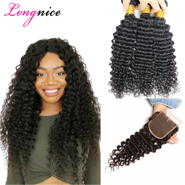 Summer Sale Peruvian Deep Wave 3 Bundles with Lace Closure Brazilian Curly Body Wave Malaysian Indian Straight Human Hair Extension