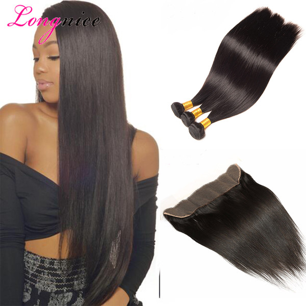 Brazilian Virgin Hair Straight with lace Frontal 4Pcs Ear to Ear Lace Frontal Closure Body Wave Virgin Hair 13x4 Frontal With Bundles Deals