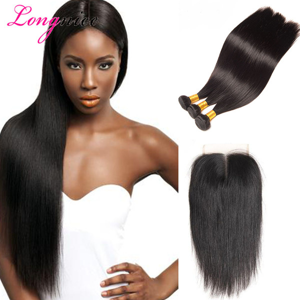 8A Brazilian Straight Hair Weaves with Top Lace Closure Unprocessed Malaysian Peruvian Indian Virgin Human Hair Extensions Remy Hair Wefts