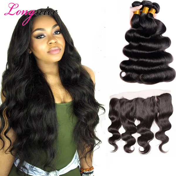 Brazilian Human Hair Extensions Weft Malaysian Body Wave 3 Bundles With 13X4 Lace Frontal Hair Weaves Hair Bundles With Frontal 4 Pieces/lot