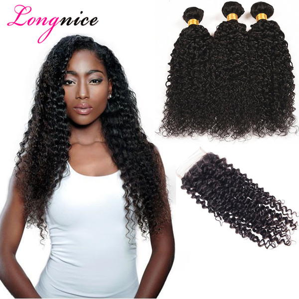 7A Brazilian Curly Virgin Hair 3 Bundles With Lace Closure Free Or Middle Part Brazilian Curly Virgin Hair Brazilian Body Wave Human Hair