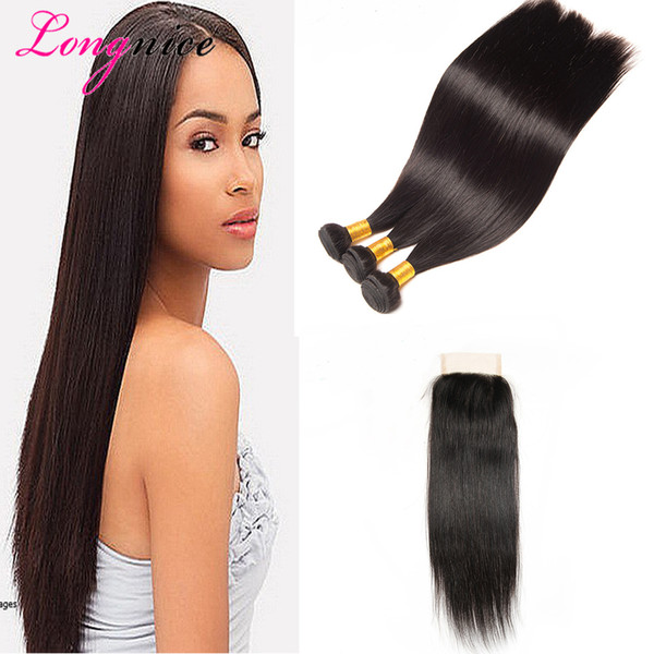 Hot Selling! Peruvian Straight 3 Extension Bundles With Lace Closure UNPROCESSED Brazilian Malaysian Indian Virgin Human Hair Wefts