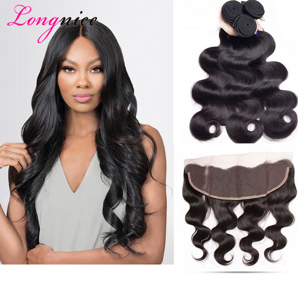 Brazilian Virgin Human Hair Body Wave With Lace Frontal Closure 3 Bundles With 13x4 Ear to Ear Lace Frontal Closure HC Weaves Closure