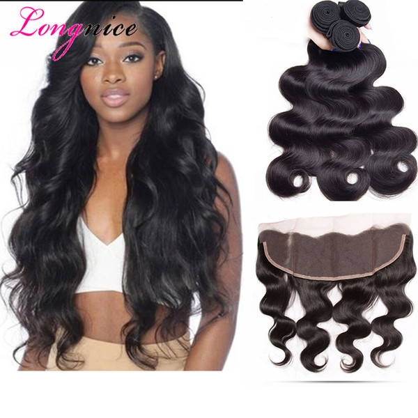 Malaysian Virgin Hair Body Wave Straight Lace Frontal With 3 Bundles Brazilian Peruvian Indian Hair Weft with Ear to Ear 13*4 Closure