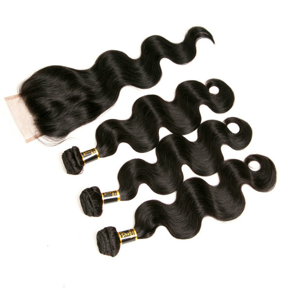 Grade 8A Indian Body Wave3Bundles With A Closure Deals Unprocessed Indian Virgin Human Hair Extension 100%Virgin remy Hair Double Weft