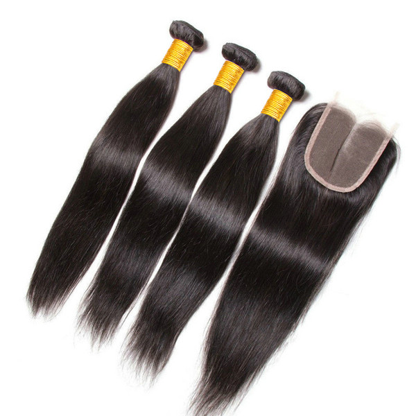 Malaysian Straight Hair Bundles with Closure Human Hair 100% Virgin Human Hair Extension Straight Weave Natural Color Can Be Dyed Any Color